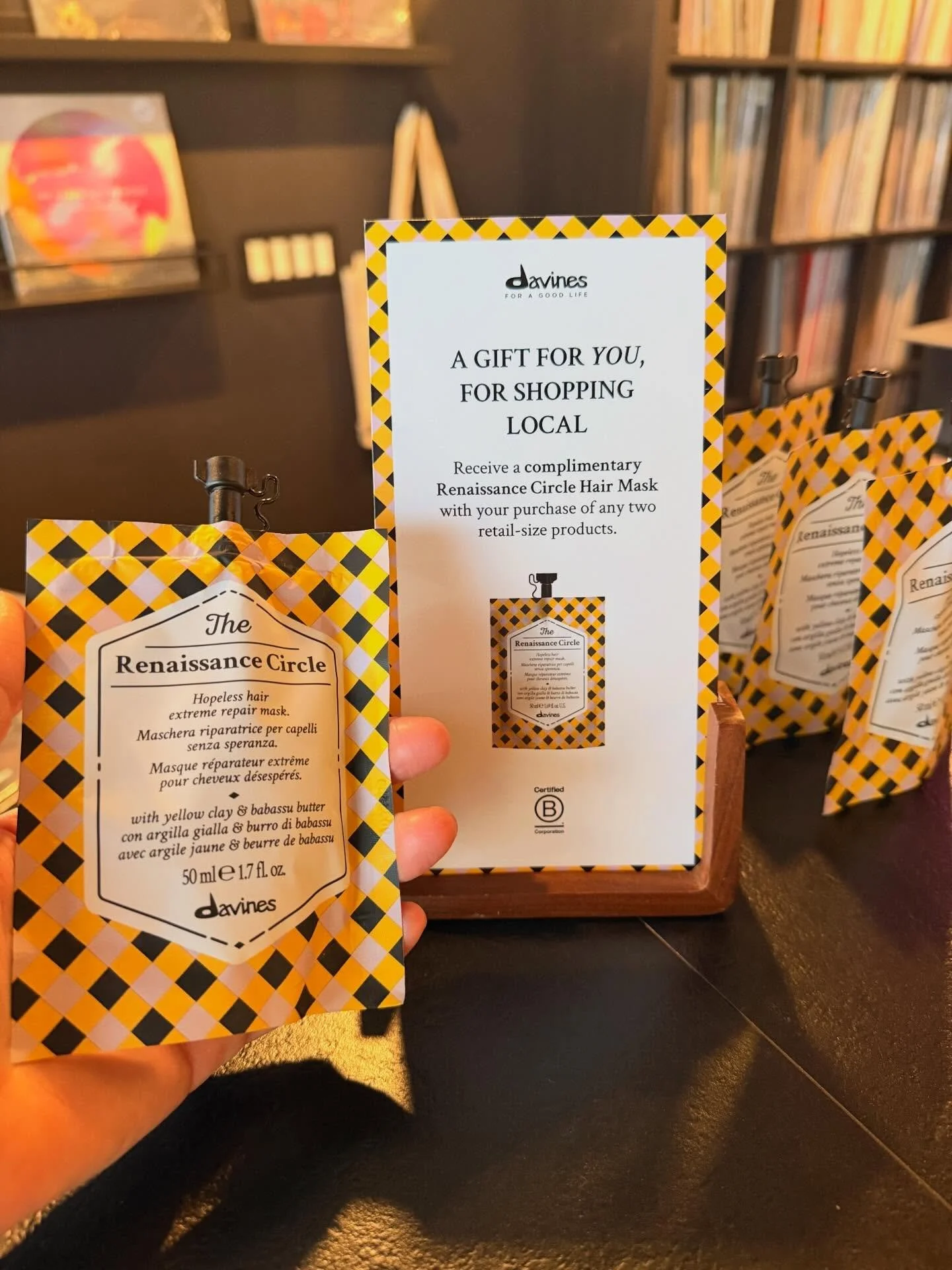 A little extra care, on us. ✨💛
Thank you for shopping in store instead of online. 
With the purchase of two retail sized products you&rsquo;ll receive a renaissance circle hair mask. Nourishing and hydrating.
Great if you&rsquo;re using hot tools or