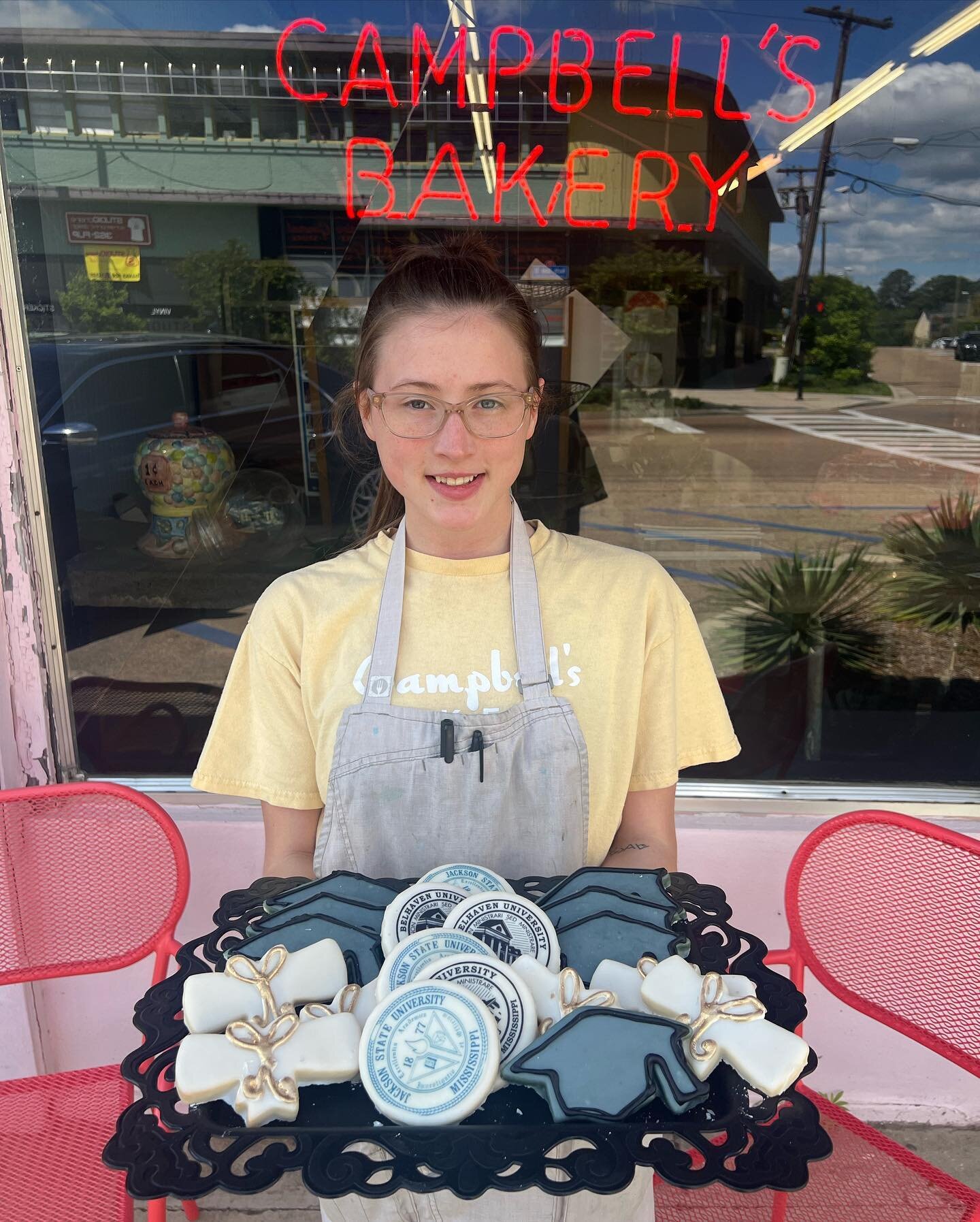 Bella has graduation cookies ready for you @jacksonstateu &amp; @belhavenu! Come see us all weekend! Con-grad-ulations students! Best of luck from everyone at Campbell&rsquo;s!