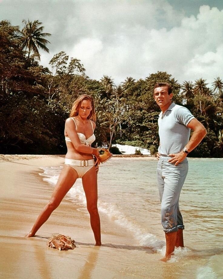 Spring Break is here ~~ may we all sport some bold prints &amp; beautiful tans at this time. ☀️🦎

#ursulaandress #seanconnery #luxurylifestyle #luxurydesign