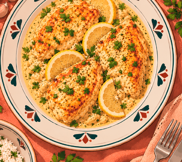 Pollo al limón en salsa cremosa
