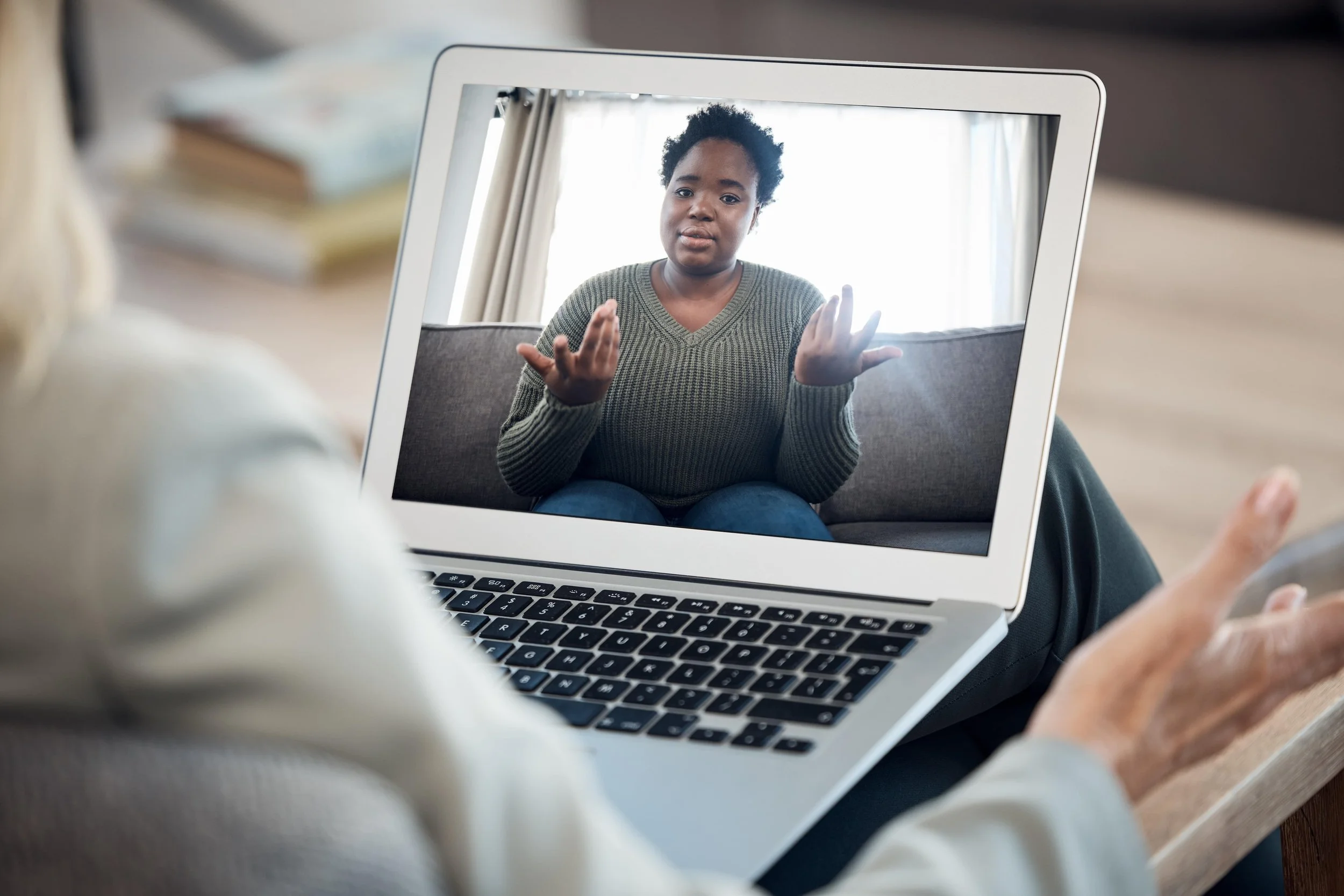 A woman participating in an online counseling session, illustrating the convenience and safety of virtual EMDR therapy at Everthrive Counseling in New Port Richey.