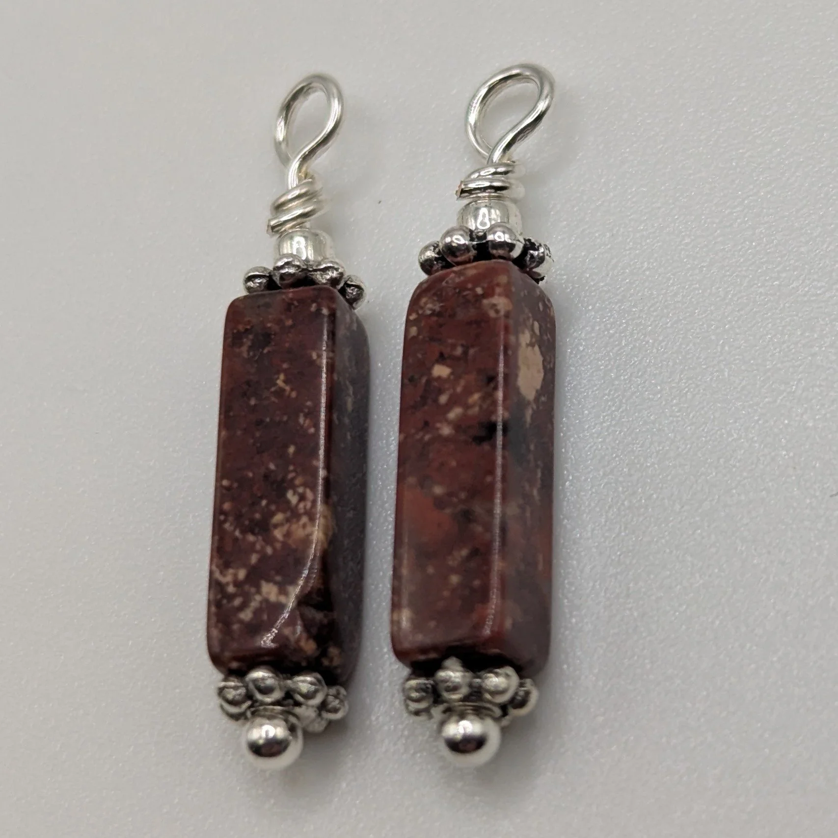 Poppy Jasper Rectangle Dangle, silver/red- Embrace Your Season Collection