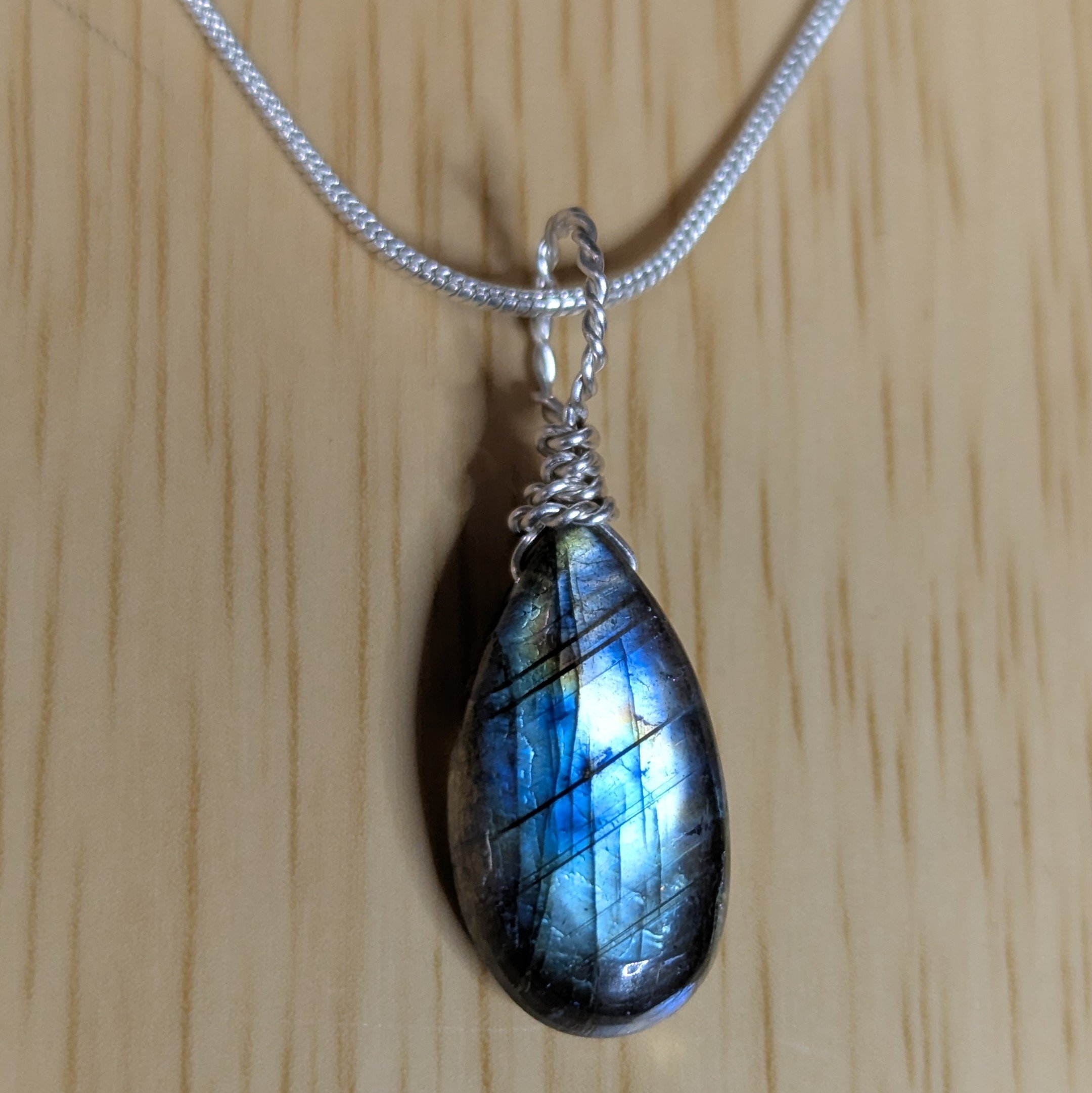 Joy in Trials Necklace- Pear Labradorite Interchangeable Pendant
