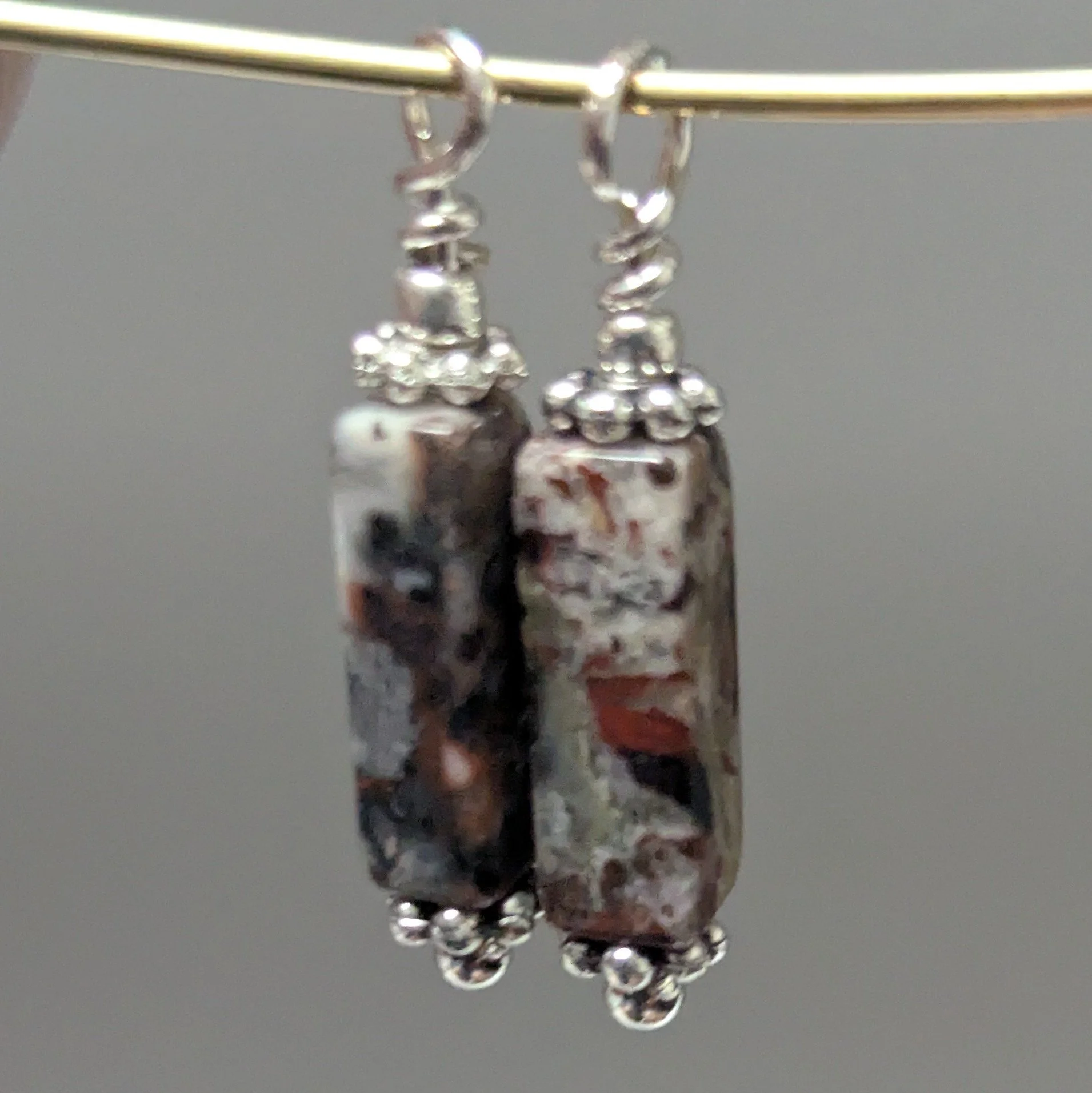 Poppy Jasper Rectangle Dangle, silver/grey/red- Embrace Your Season Collection