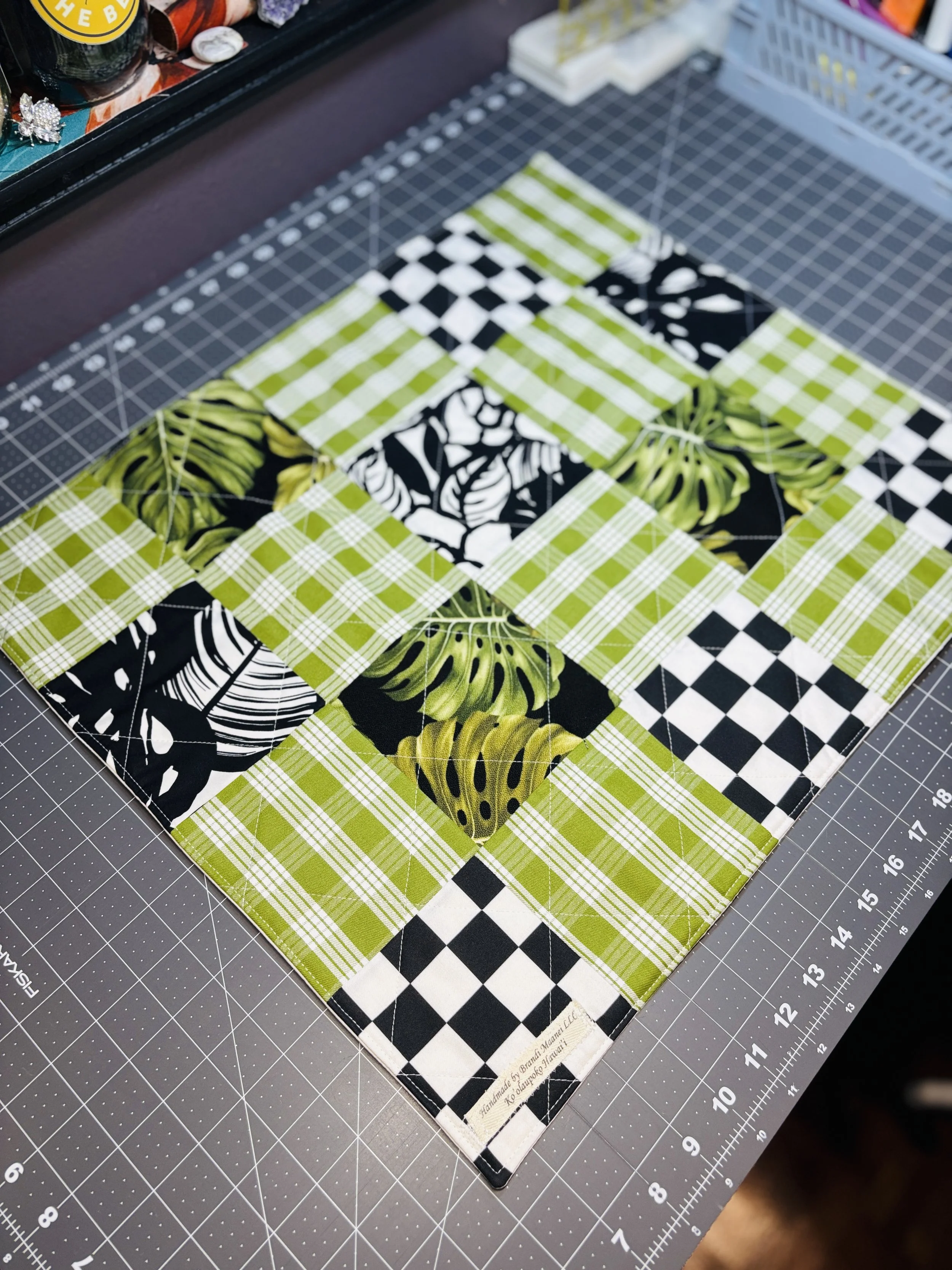 Handmade Green and Black Patchwork Lap Quilt