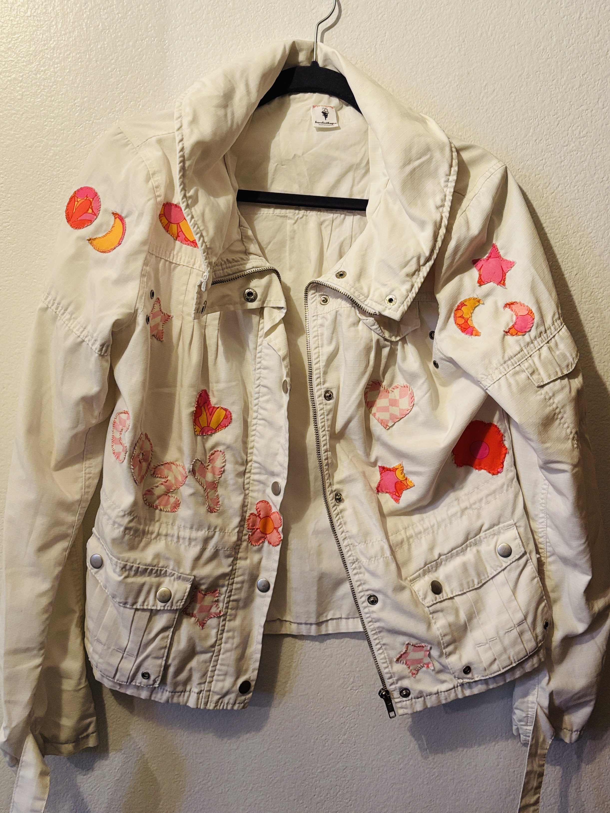 EcoFlip White Utility Jacket With Hand Sewn Patches