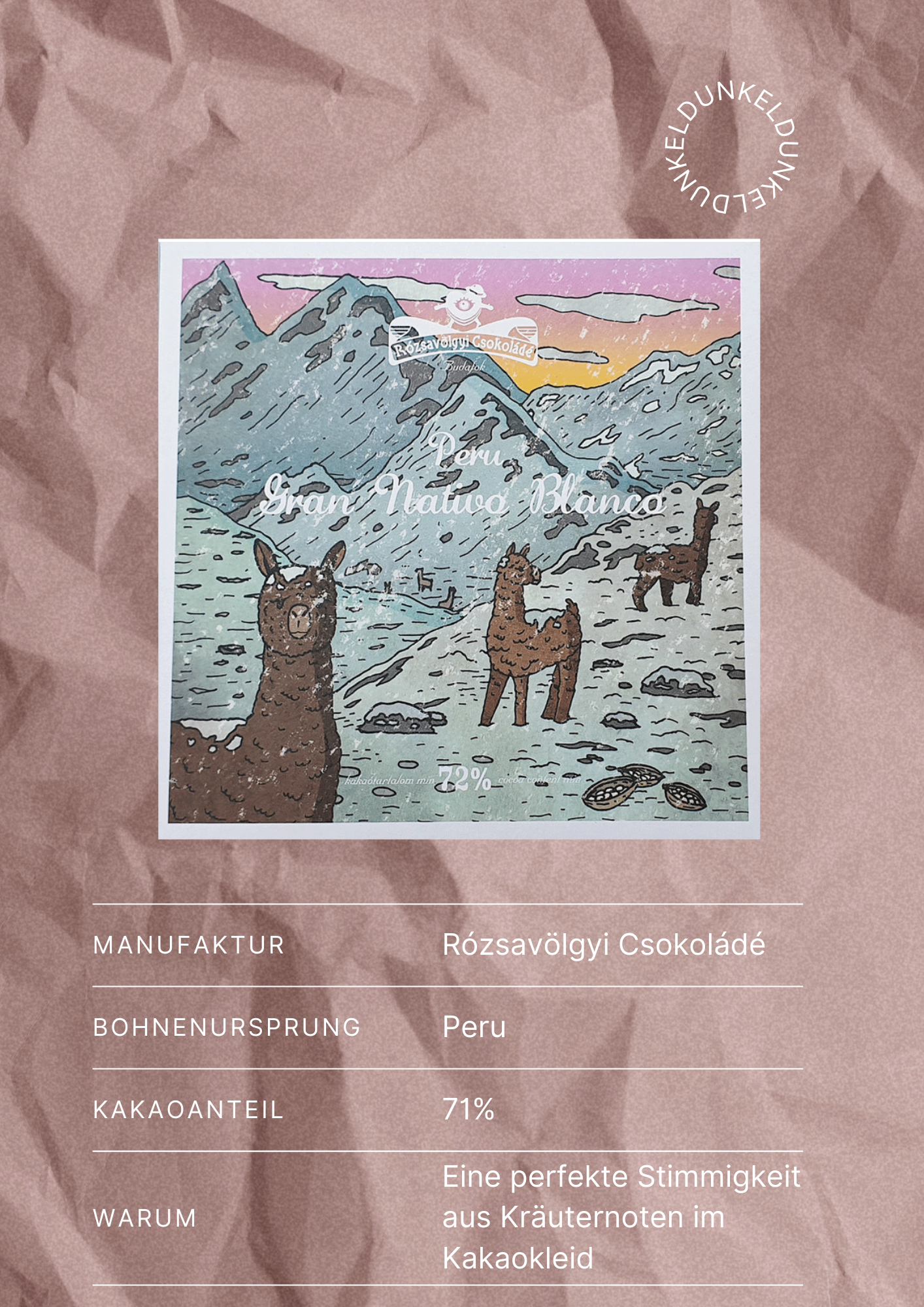 Rózsavölgyi Csokoládé Venezuela Gran Nativo Peru 71%