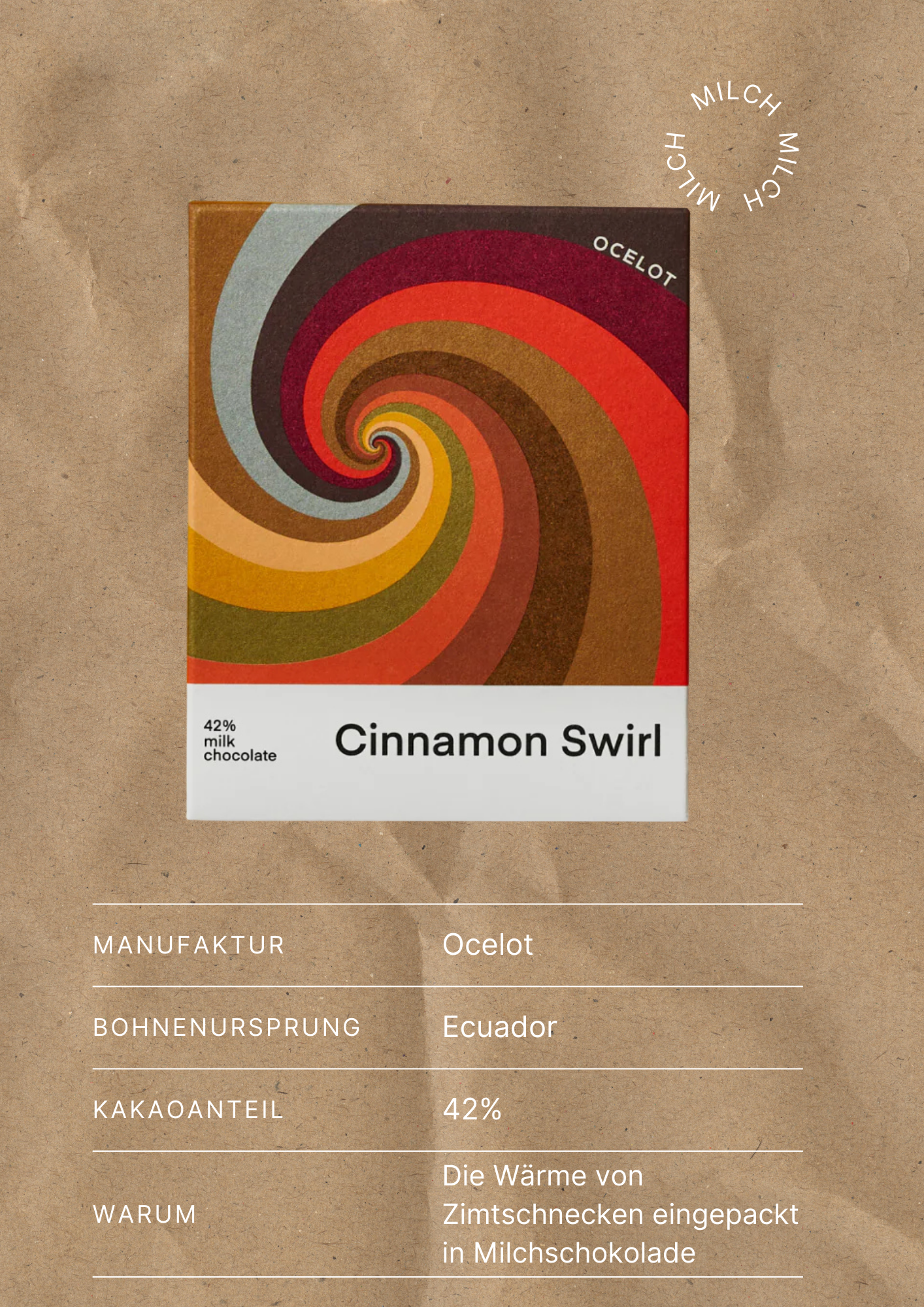 Ocelot Chocolate Cinnamon Swirl 42%