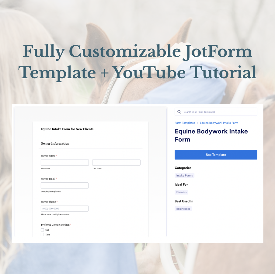 Digital Equine Bodyworker Intake Form Template
