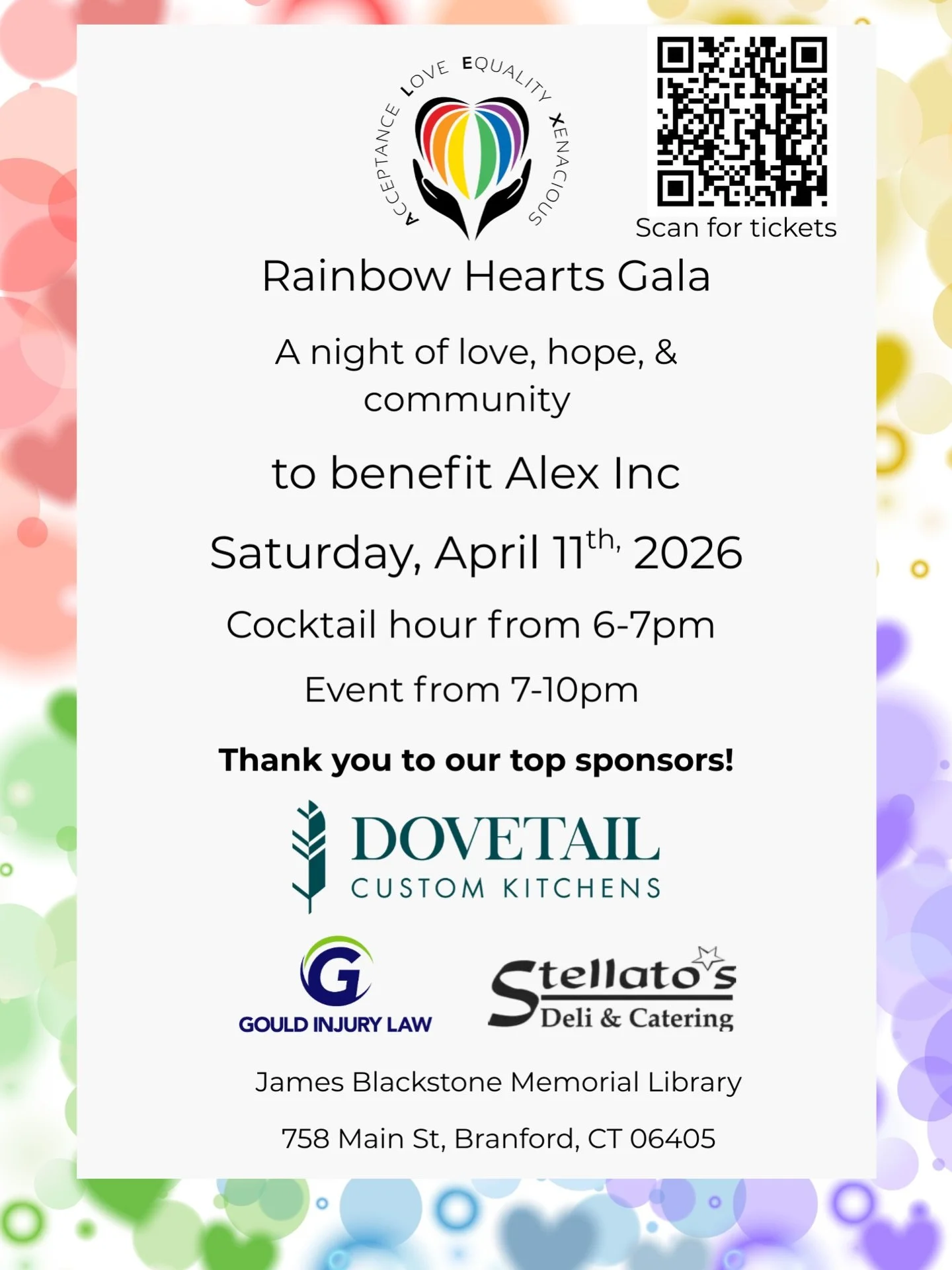 ✨ April 11, 2026✨
Cocktail Hour 6-7pm
Event 7-10pm

We&rsquo;re excited to announce our Second Annual ALEX Fundraiser &mdash; an evening of love, hope, and the spirit of community. 

Attire: Cocktail &mdash; come dressed in whatever makes you feel co