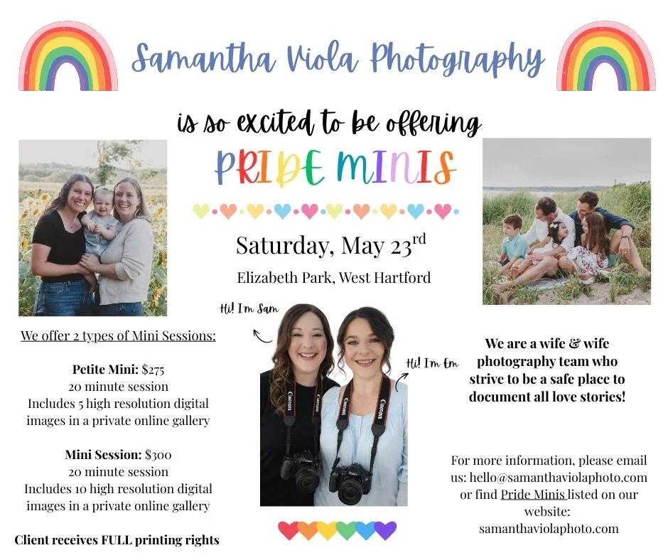 Are you looking for a photographer to grow with your family or a safe place to document your love story? This is a wife &amp; wife photography team who would love to work with you! They just announced Pride Minis 🌈 which is the perfect opportunity t