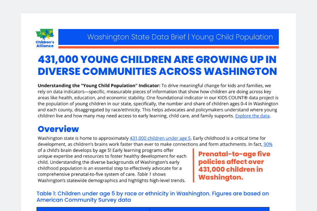 KIDS COUNT® DATA BRIEF: 431,000 YOUNG CHILDREN ARE GROWING UP IN DIVERSE COMMUNITIES ACROSS WASHINGTON
