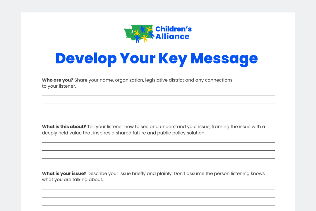 A preview image of the resource document on developing a key message