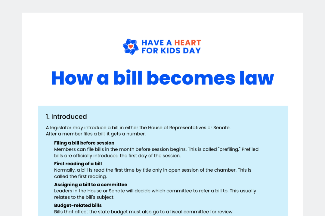 A preview image of the resource document on how a bill becomes law