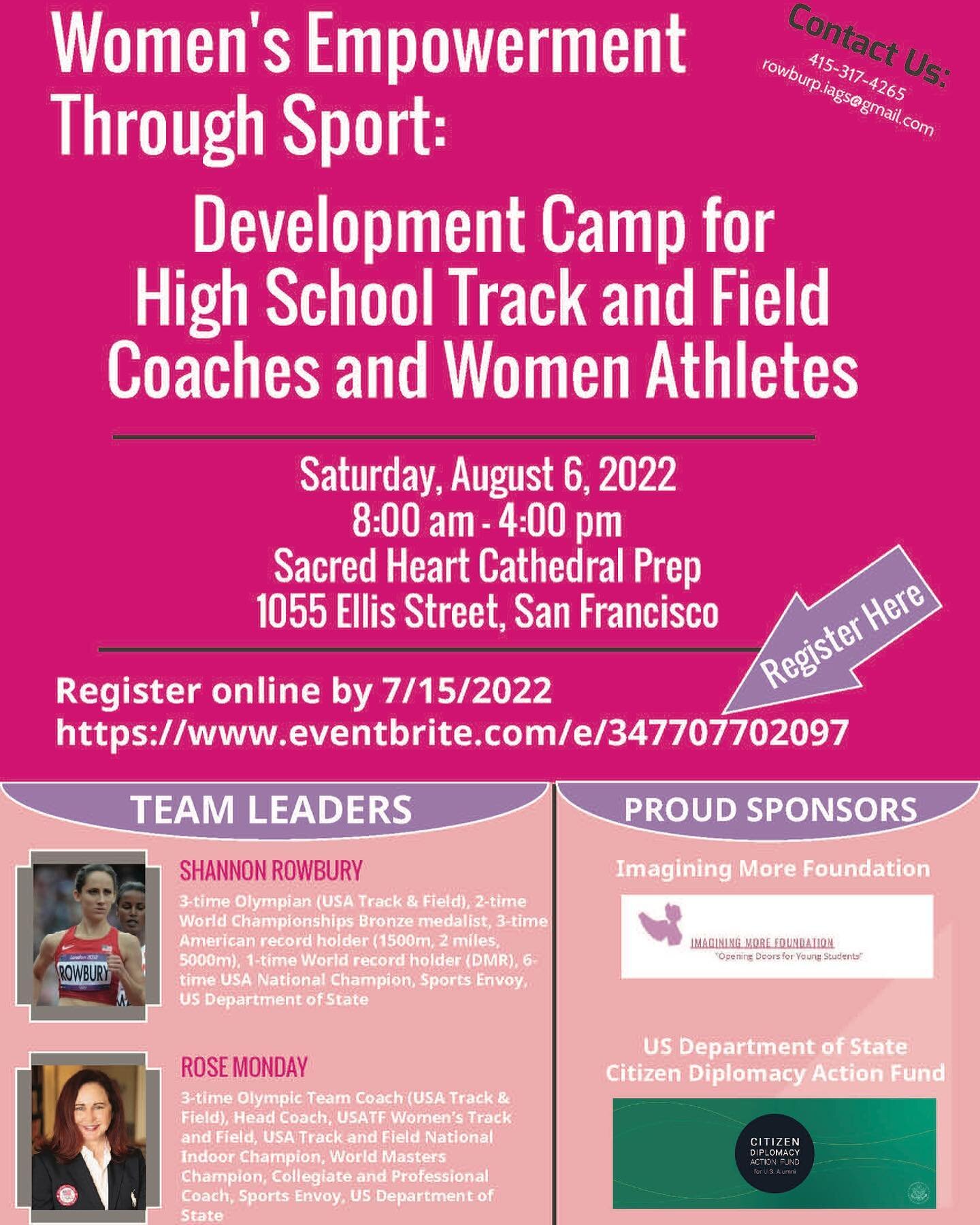 Imagining More is thrilled to announce a development camp for high school coaches and female athletes! This camp will have guest speakers such as 3-time Olympic athlete Shannon Rowbury and 3-time Olympic Coach Rose Monday. Click the link in our bio t