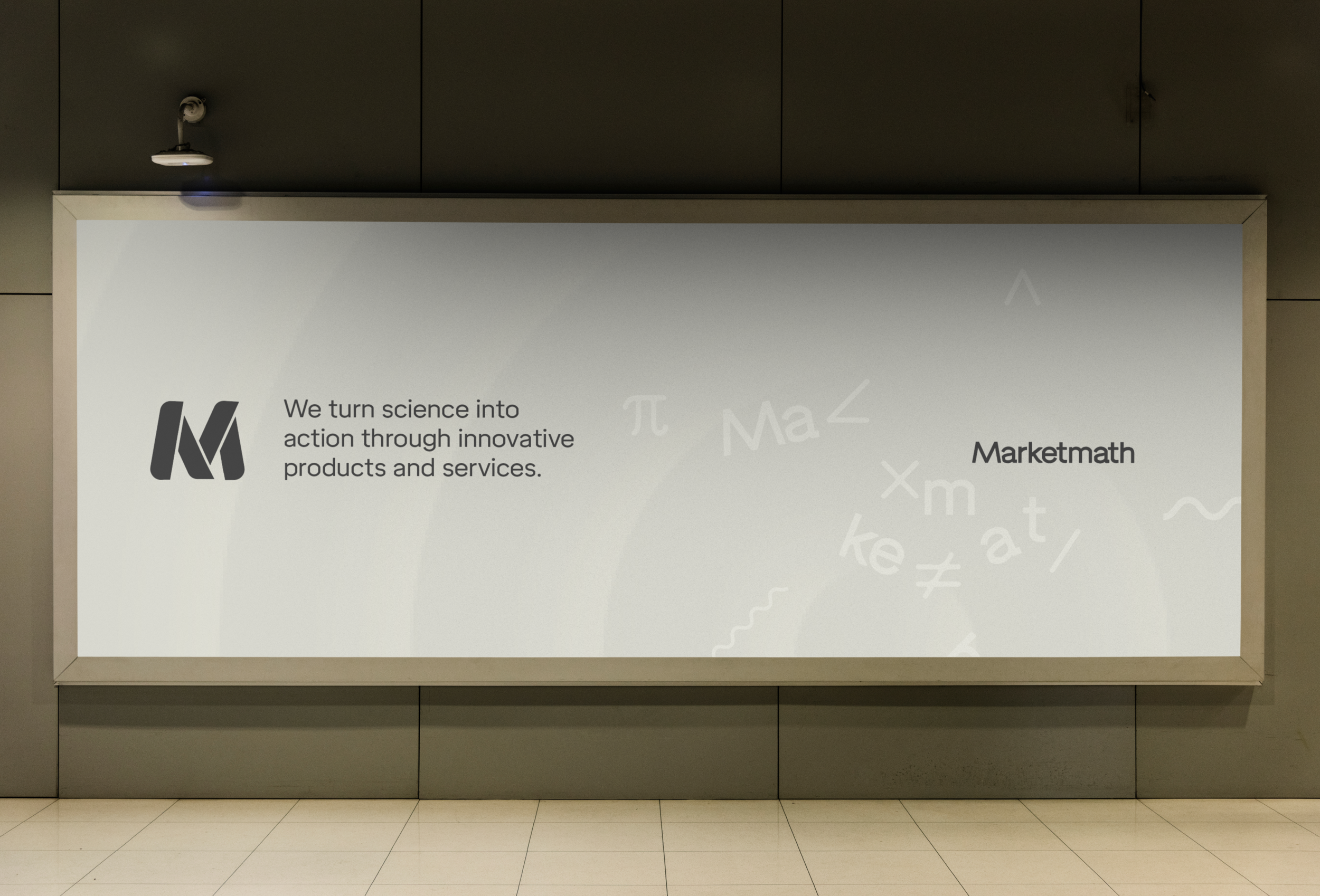 Billboard with text "We turn science into action through innovative products and services" and logo of Marketmath. Visual identity and design by TBD To Be Designed.