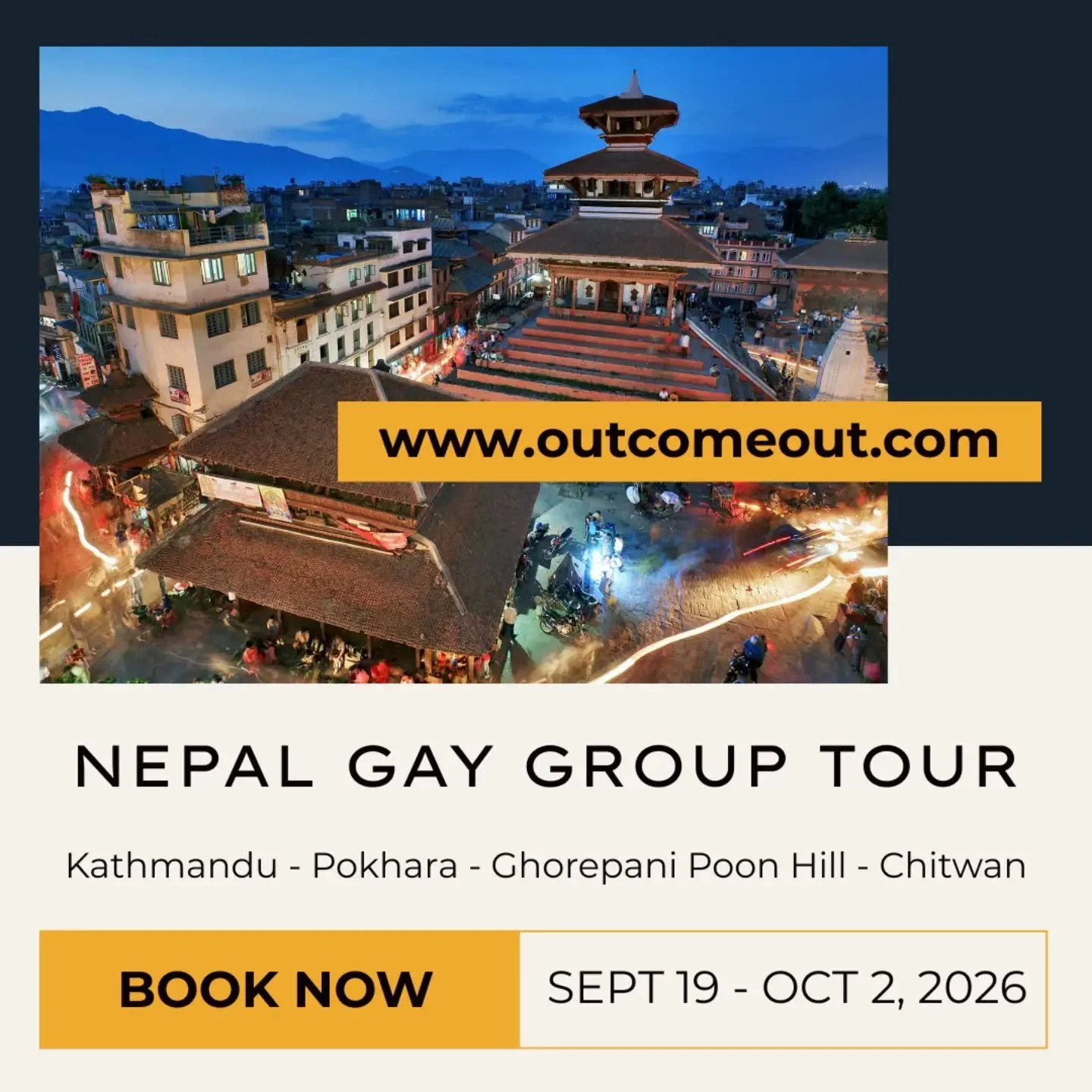🏳️&zwj;🌈✈️ Discover the magic of Nepal on a 14-day journey through its most stunning landscapes and vibrant culture. Begin in Kathmandu, exploring ancient temples and bustling streets before flying to peaceful Pokhara, a lakeside haven beneath the 