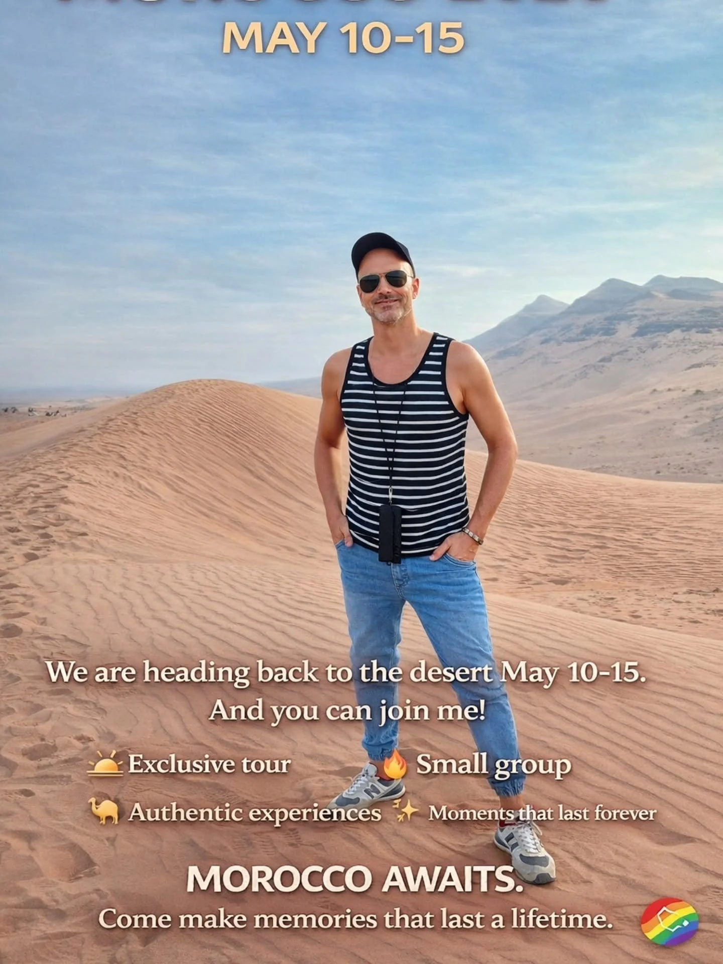 🇲🇦 MOROCCO GAY GROUP TOUR
📅 May 10&ndash;15, 2026

We&rsquo;re heading back to the magic of Morocco&hellip; and you&rsquo;re invited. ✨

From the golden dunes of the Sahara 🐪 to vibrant souks, stunning landscapes and unforgettable sunsets 🌅 &mda