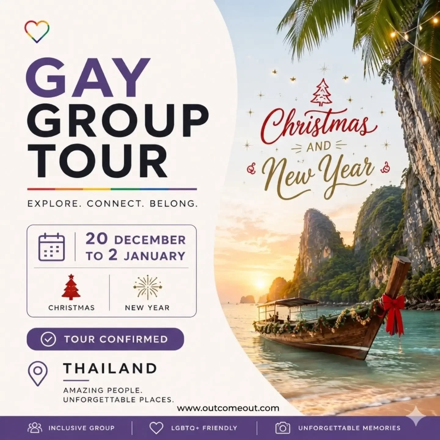 THAILAND
🏳️&zwj;🌈 CHRISTMAS &amp; NEW YEAR GROUP EXPERIENCE

✈️ TOUR CONFIRMED 👌

A 14-day group journey through Thailand, combining adventure, connection, and celebration during the most special time of the year. 😎

End the year together in para