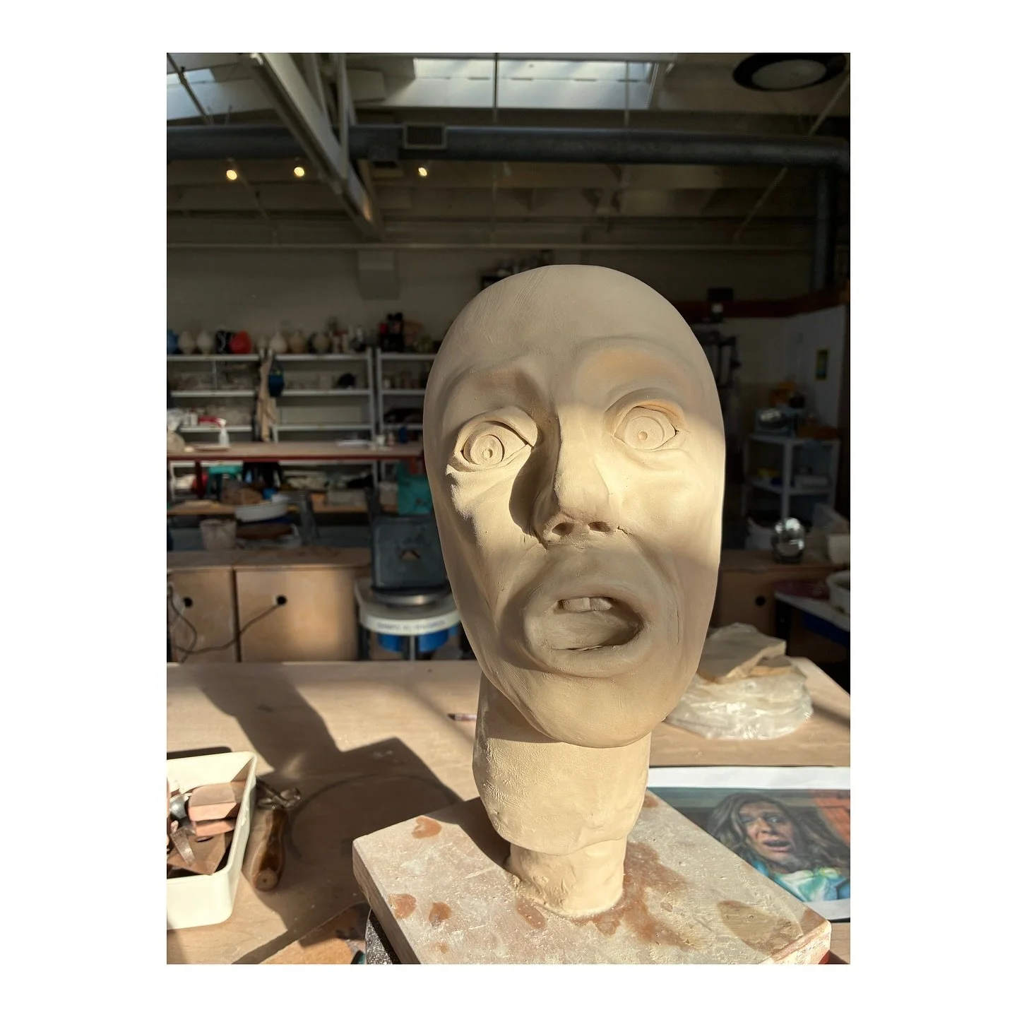 Progress so far on my Toni Collette sculpture. The 6 week portrait class with @throwingmudworks is already over but I&rsquo;m going to keep tinkering with this! This is so different from my usual work and it&rsquo;s fun to unlock a different area of 