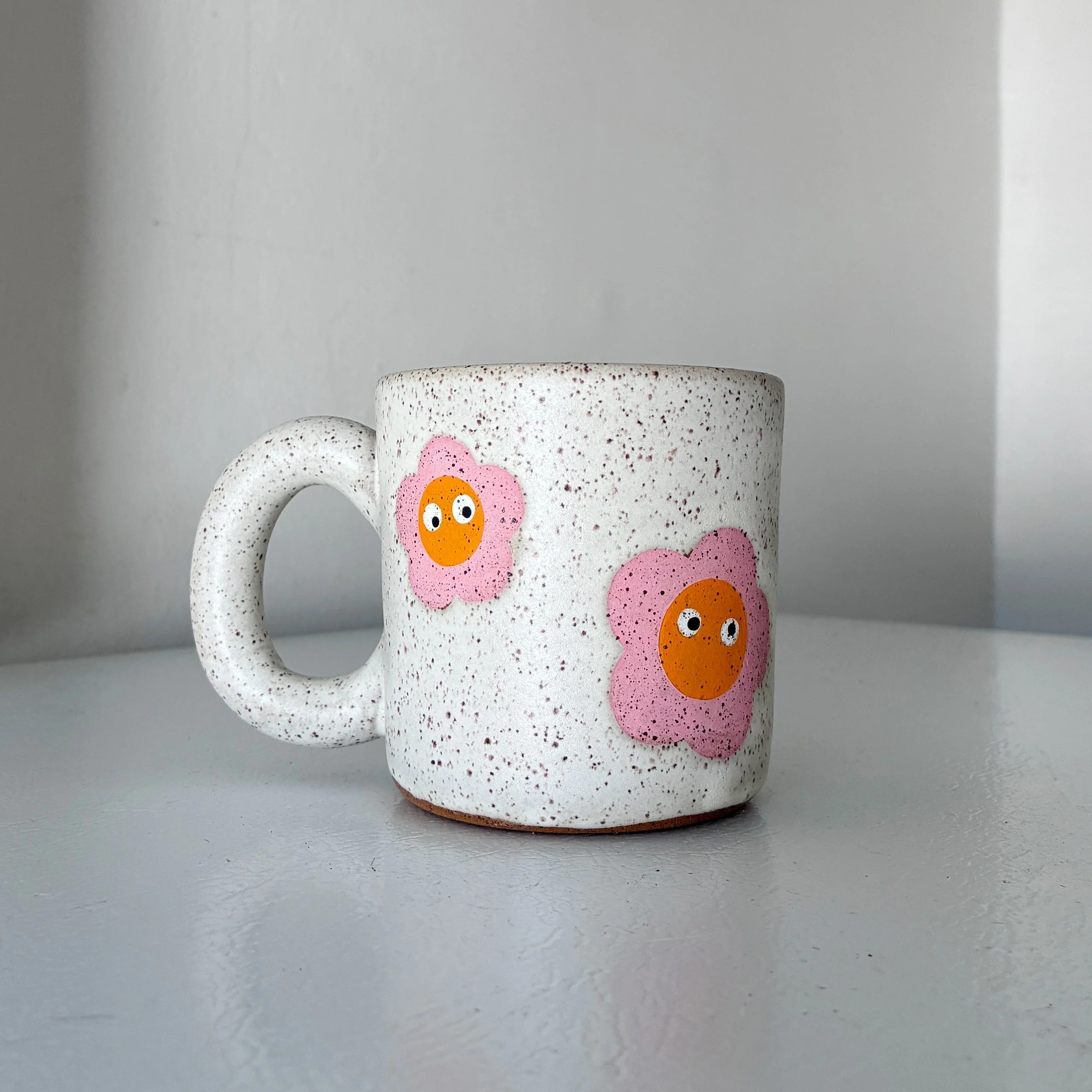 Pink Flower Mug (Matte White Glaze)