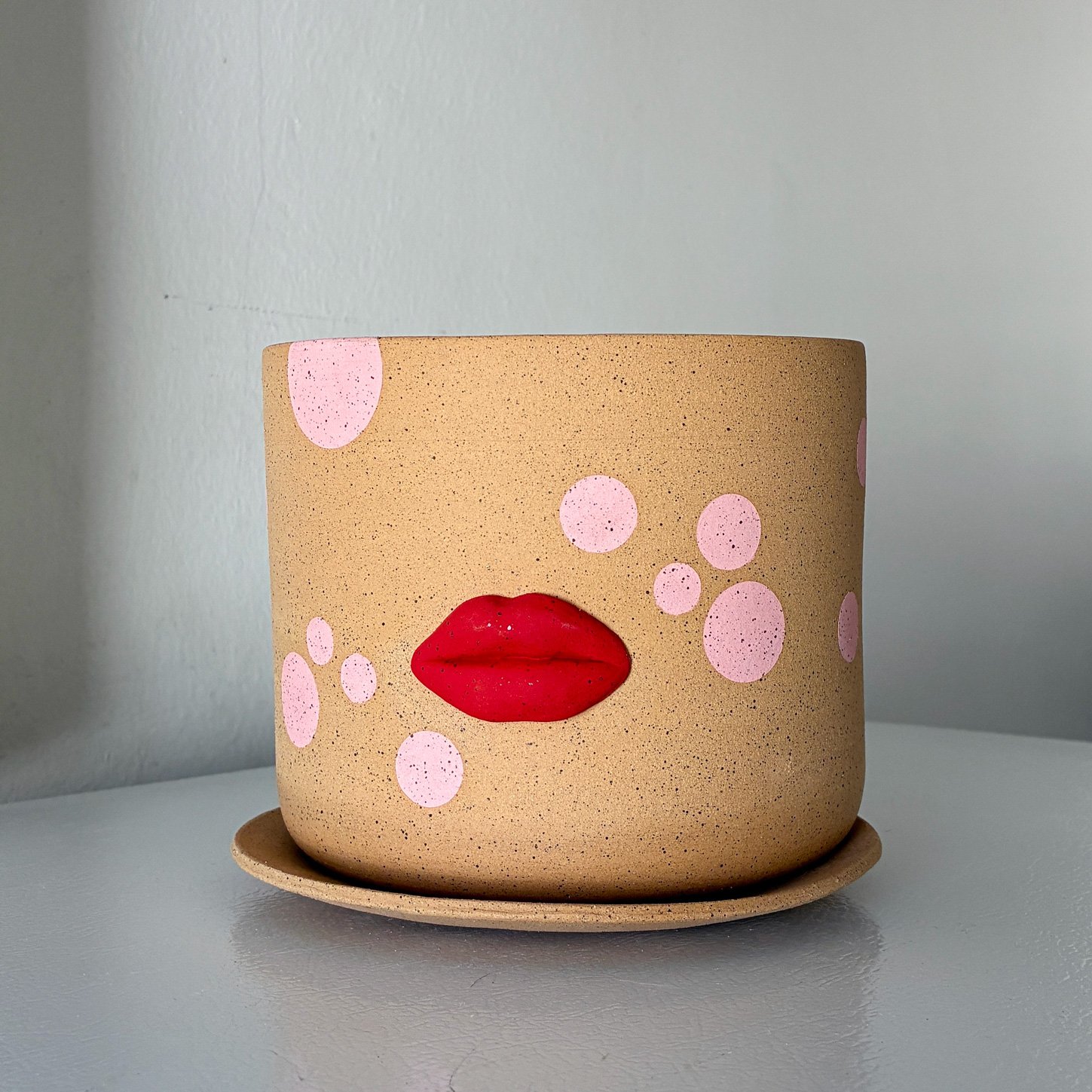 Pink Polka Dot Lips Planter