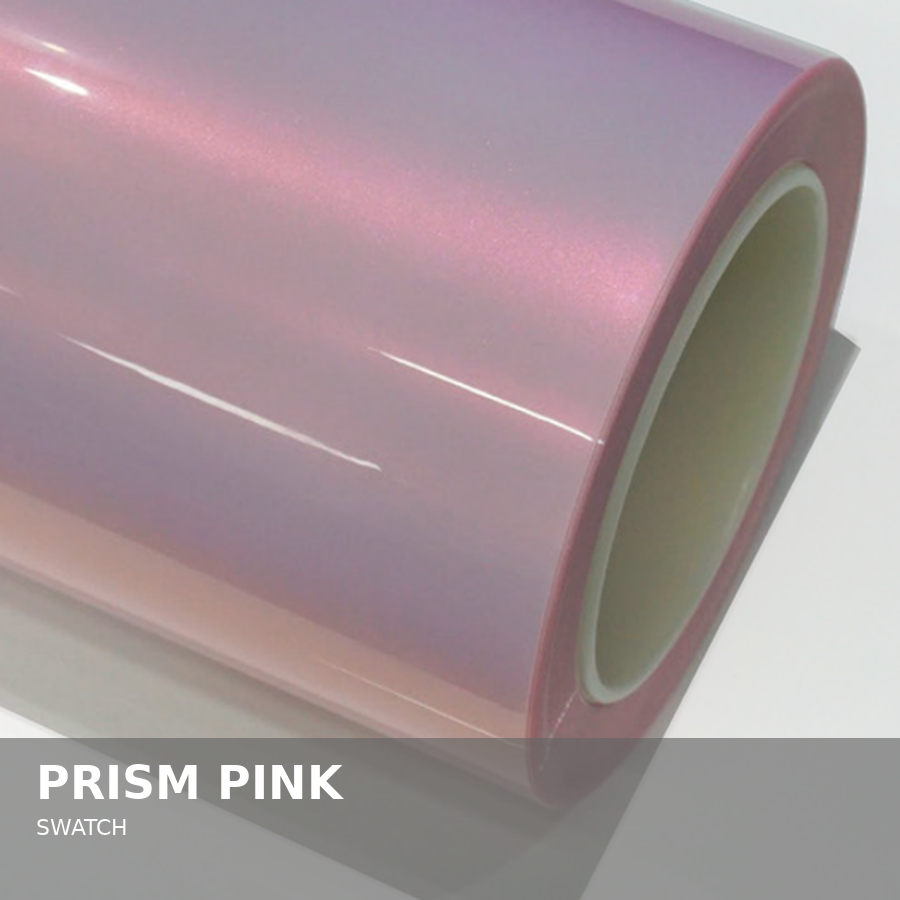 A roll of prism pink holographic vinyl with a shiny, iridescent surface.
