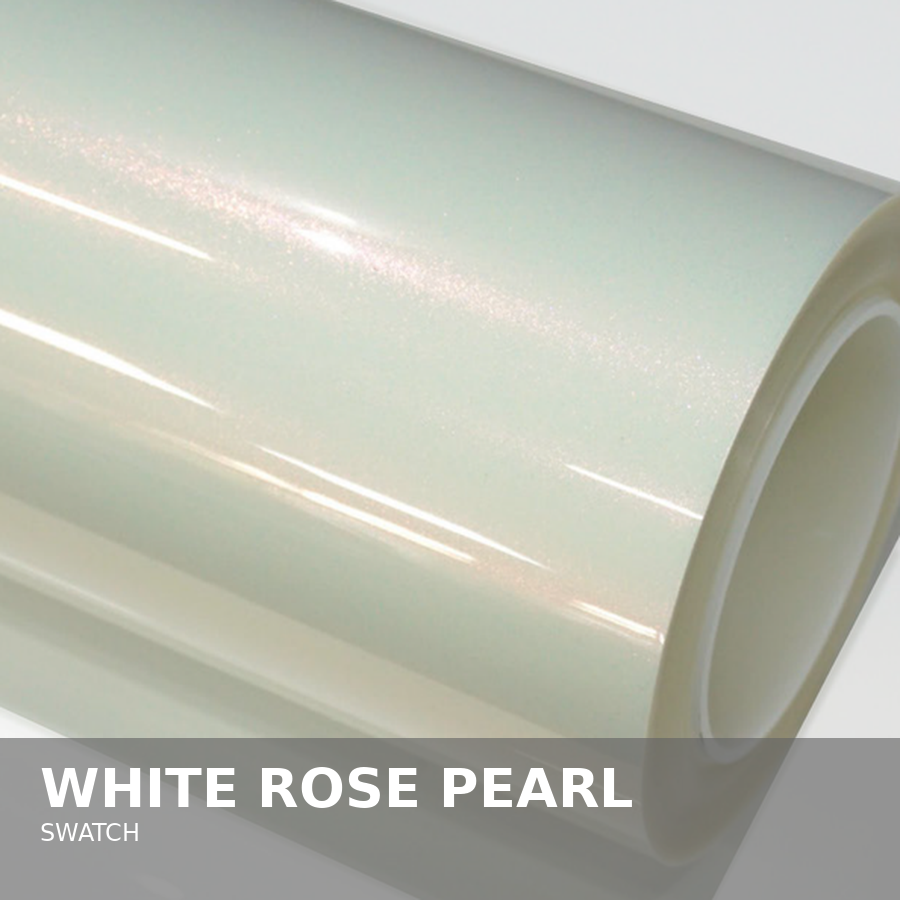 A roll of white vinyl or peel-and-stick wallpaper with a subtle rose pearl finish texture.