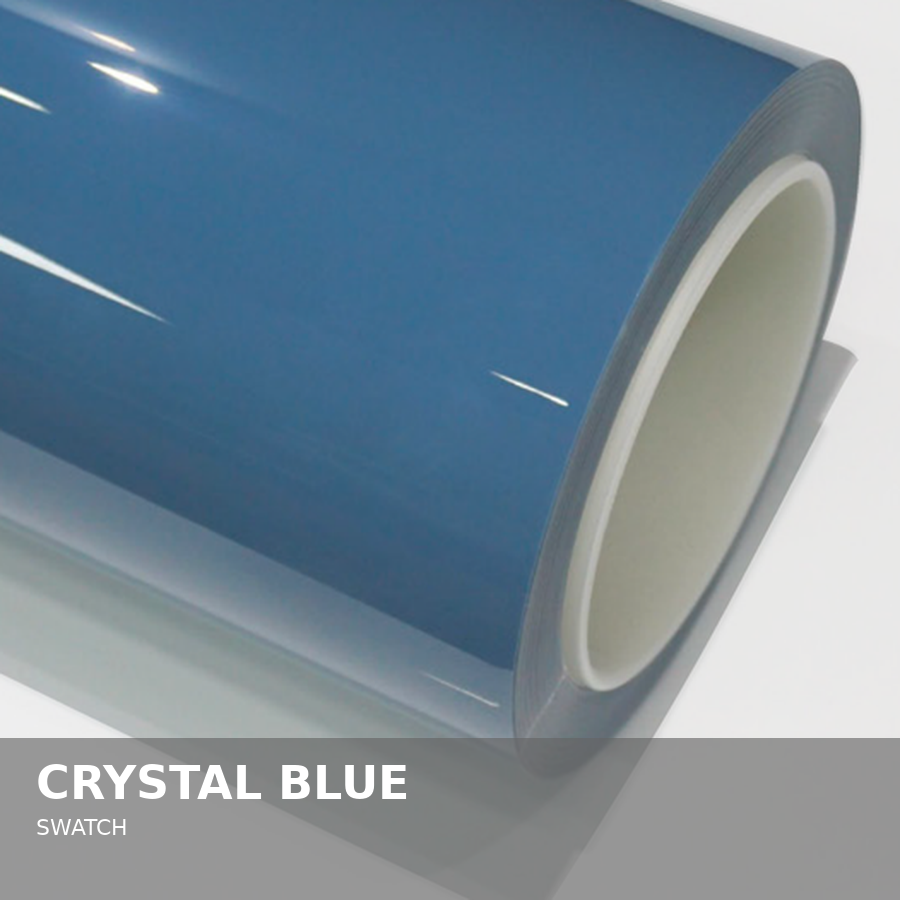 A roll of blue car wrap vinyl with a glossy, reflective finish.