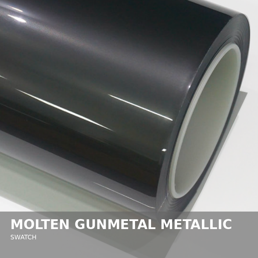 A roll of metallic gunmetal gray vinyl material.