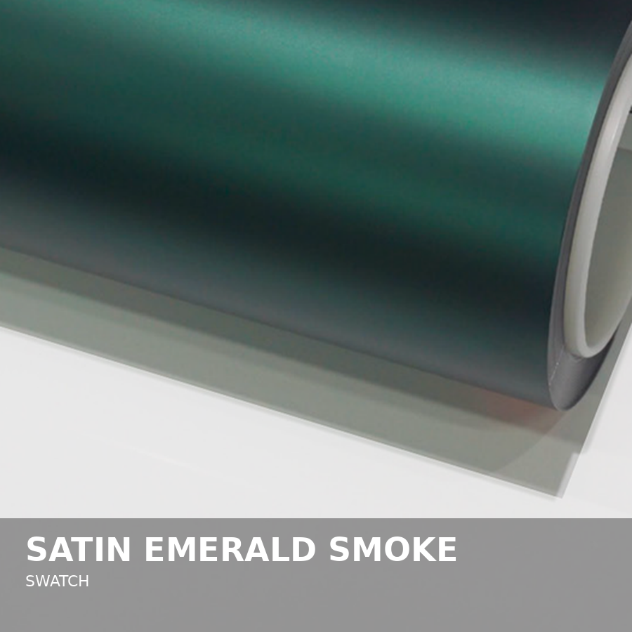 Close-up of a satin emerald smoke-colored vinyl or wrapping film roll.