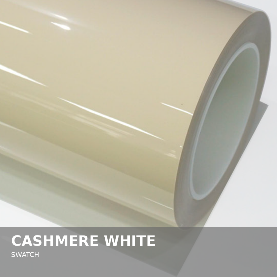 Close-up of a roll of cashmere white paint swatch card.