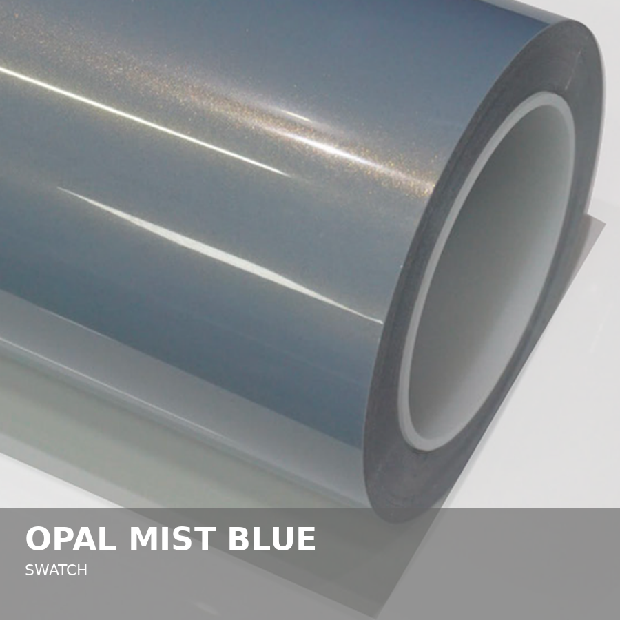 A roll of blue metallic material with a shiny, reflective surface.