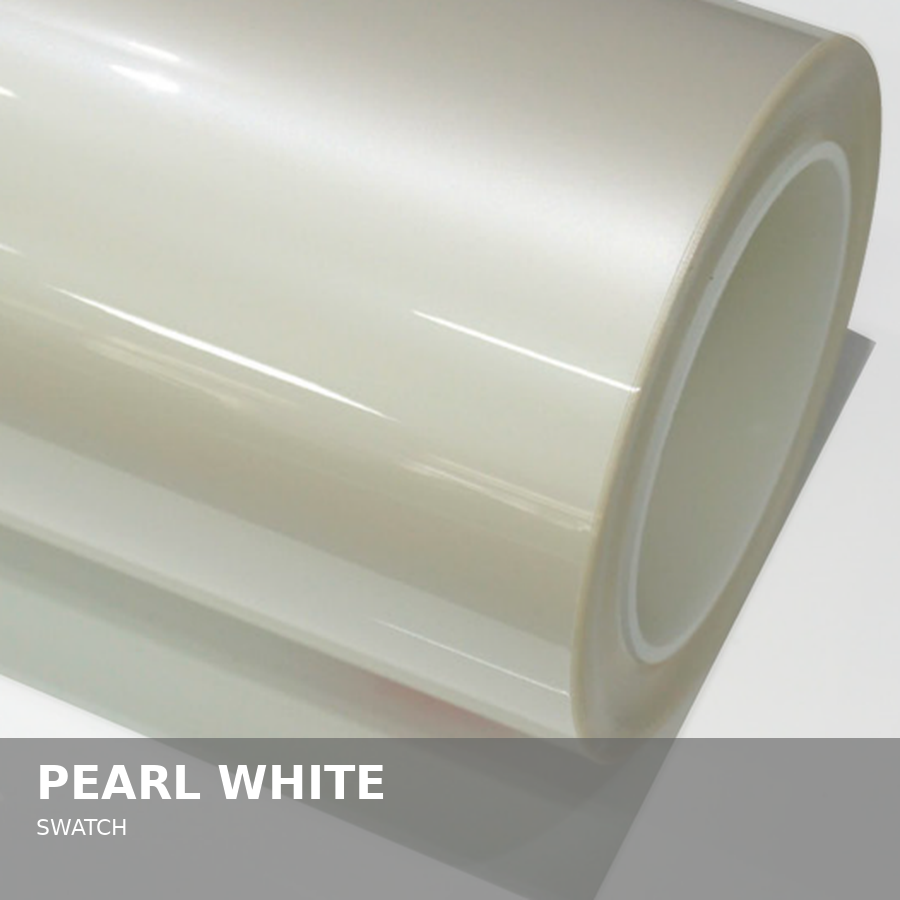 Close-up photo of a cylindrical roll of pearl white swatch material.