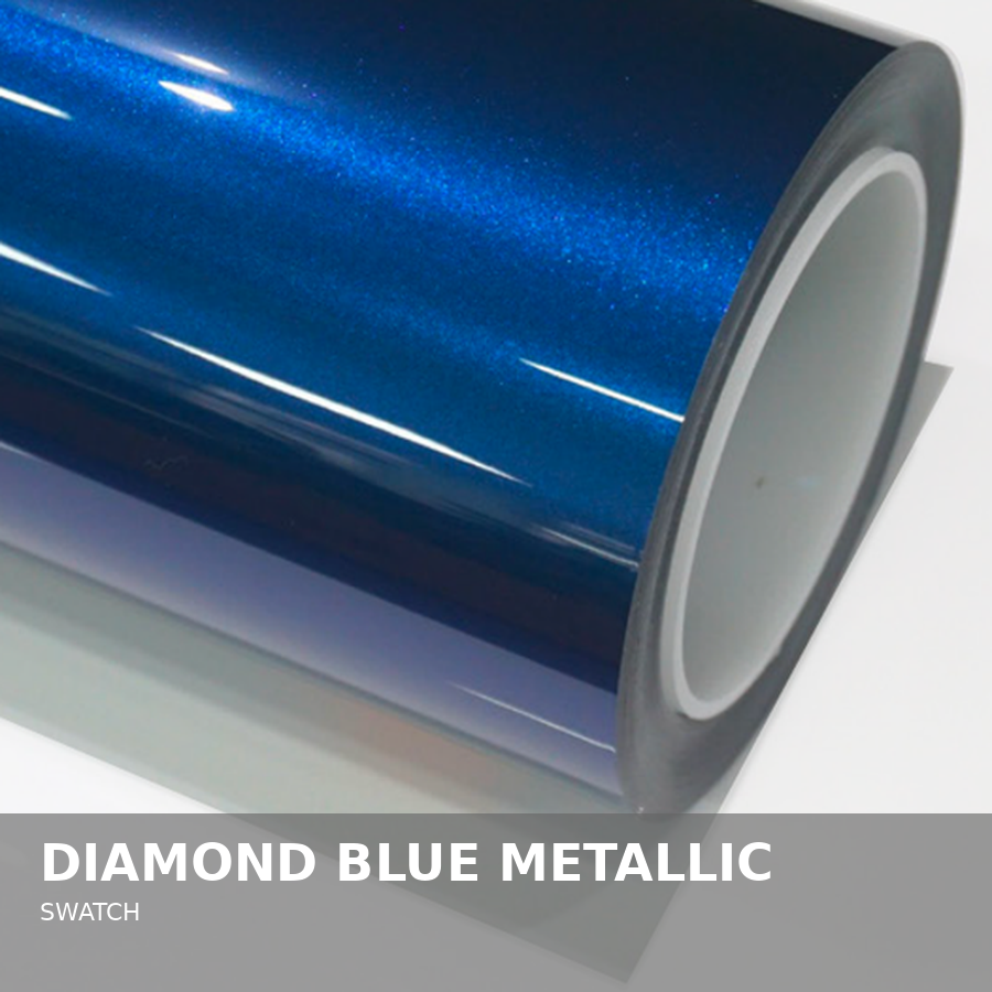 A roll of vinyl wrap in diamond blue metallic color