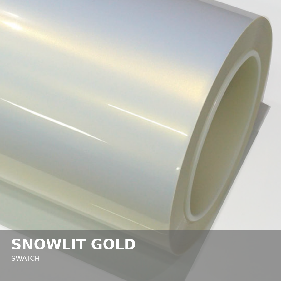 A roll of snowlit gold metallic vinyl film.