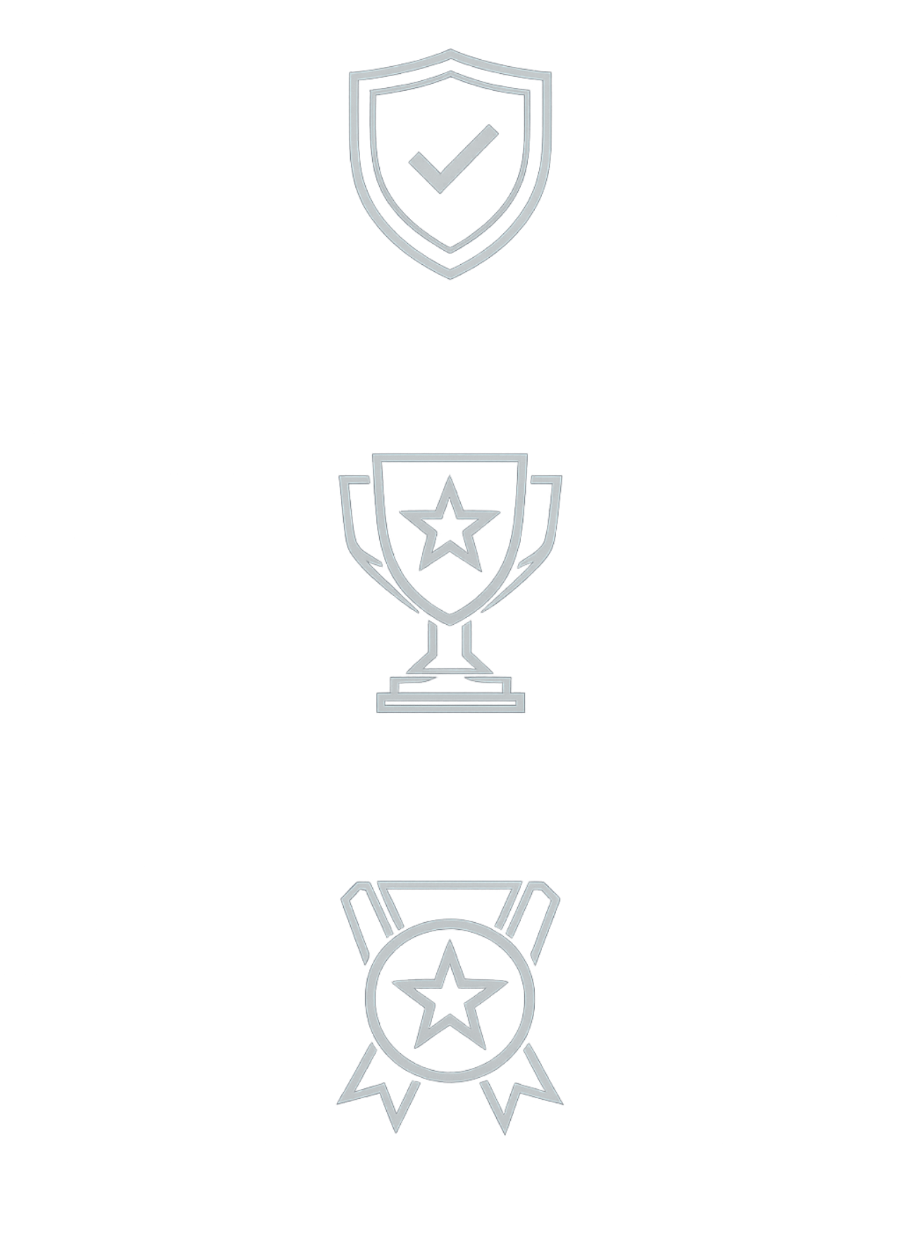 Icons representing security, trophy for achievement, and award badge with star, indicating recognition or accomplishment.