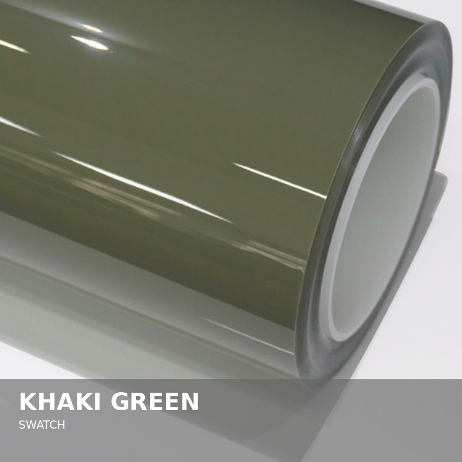 A khaki green-colored swatch of paint or material with a glossy finish.