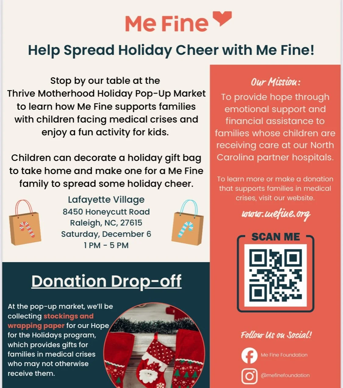 2 days left till our Christmas market!!
Check out @mefinefoundation who we are partnering with to give back to families in need. They&rsquo;ll be there collecting donations (see graphic for details) and a fun activity for the kids.

We also will have