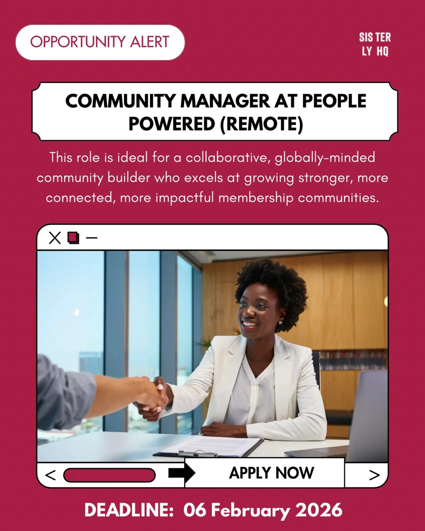 Hey sis, this one is for the community builders 🌍

@peoplepowered_  is hiring a Community Manager (Remote) to help grow a global movement advancing participatory democracy. This role sits at the intersection of community, strategy, and impact, with 