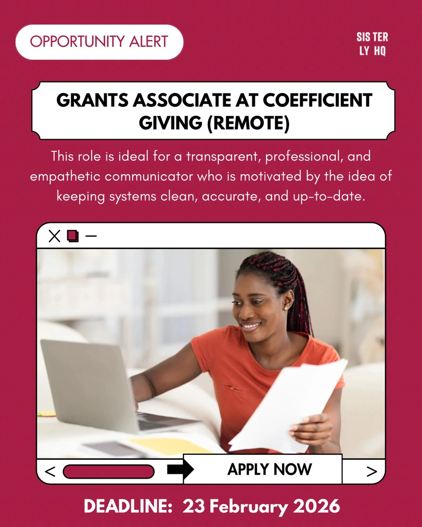 Coefficient Giving is hiring a Grants Associate (Remote) to support high-impact grantmaking across global health, AI, biosecurity, animal welfare, and more.

If you&rsquo;re organized, thoughtful, not afraid of complexity, and excited about philanthr