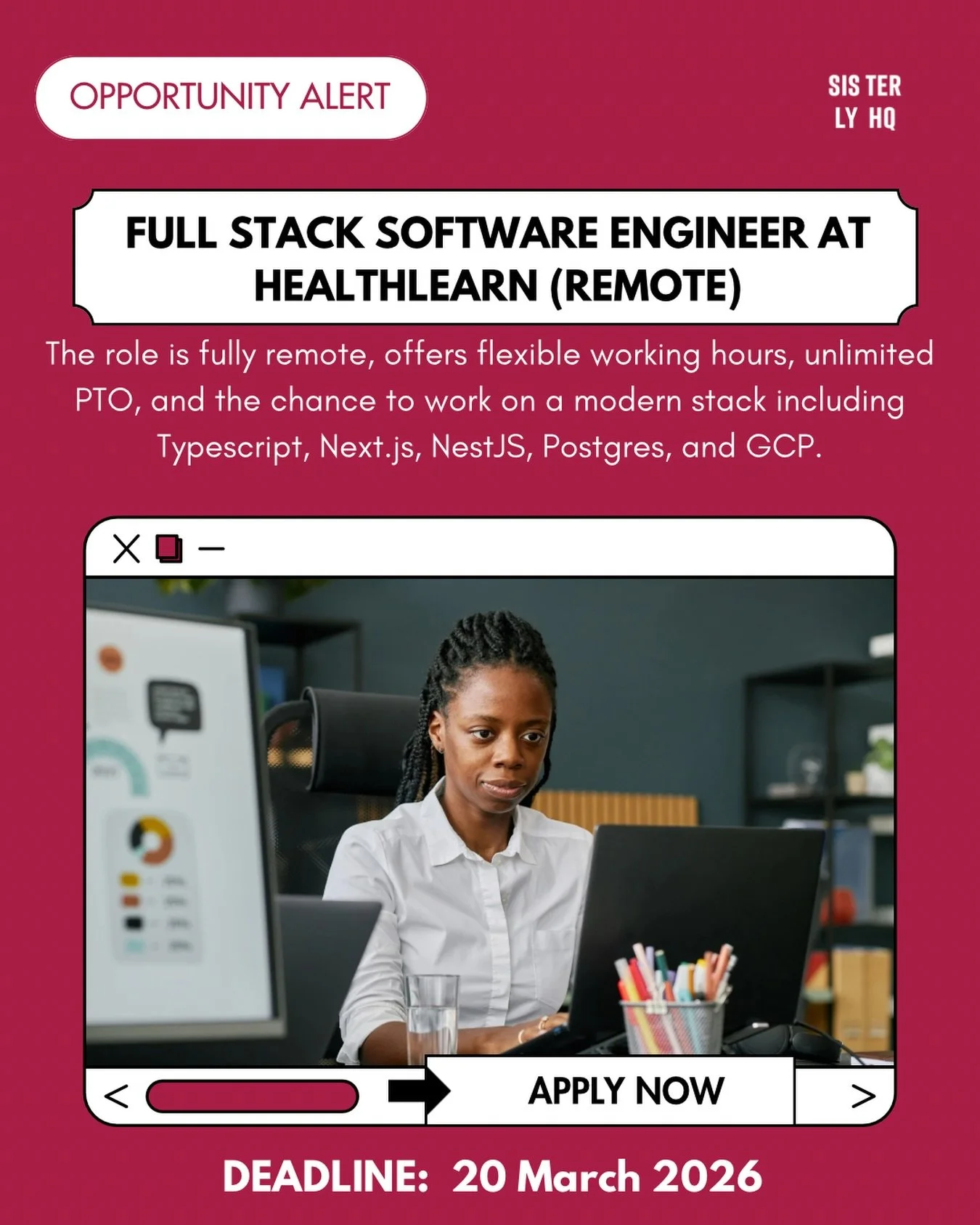 Sis, a remote tech role with real global impact just opened up. 💻🌍

HealthLearn is hiring a Full Stack Software Engineer to join their small engineering team building digital learning tools for health workers across low- and middle-income countries