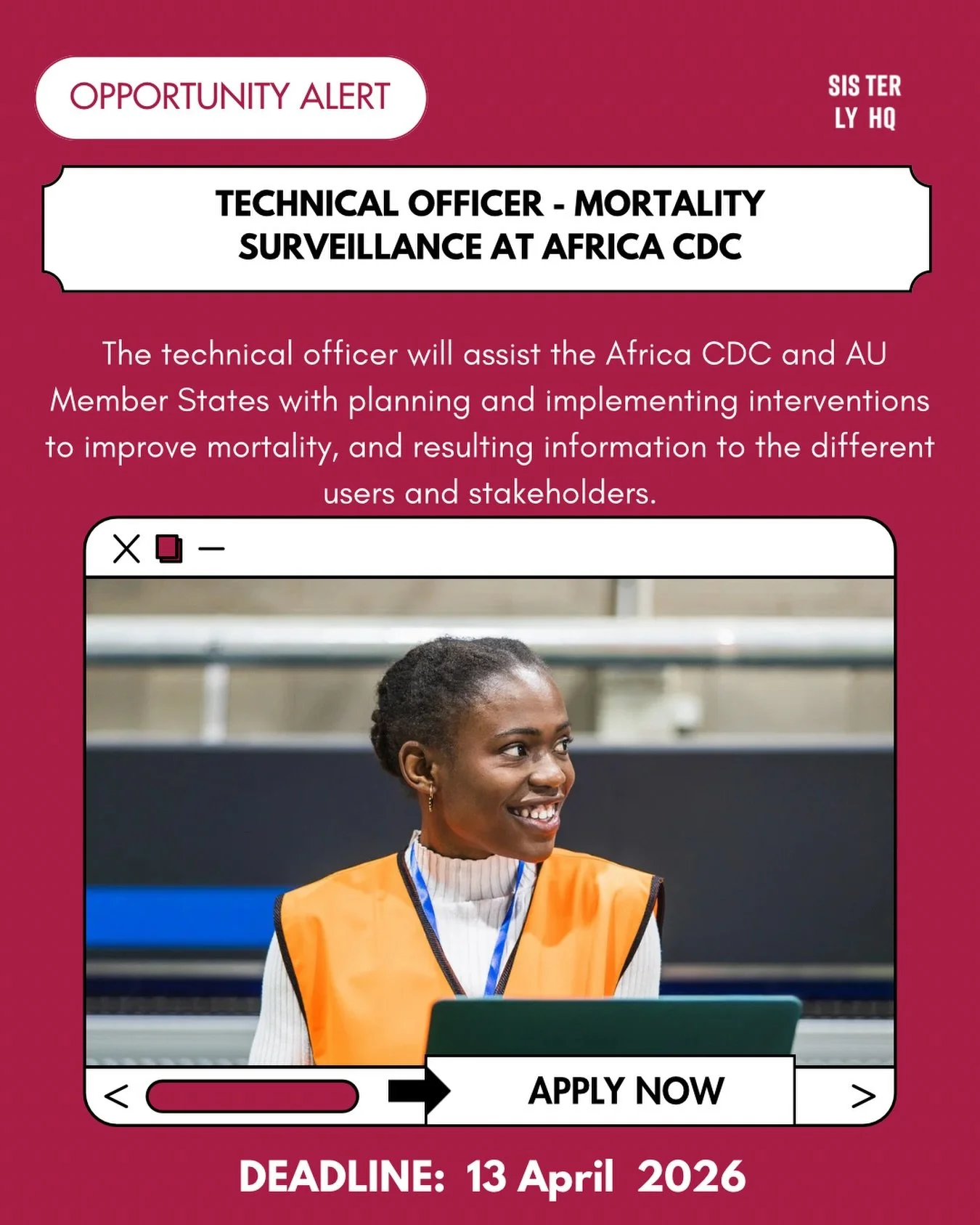 Sis, a public health role with continental impact is now open at Africa CDC.

They&rsquo;re hiring a Technical Officer &ndash; Mortality Surveillance to support data-driven decision-making across African Union Member States.

If you have experience i
