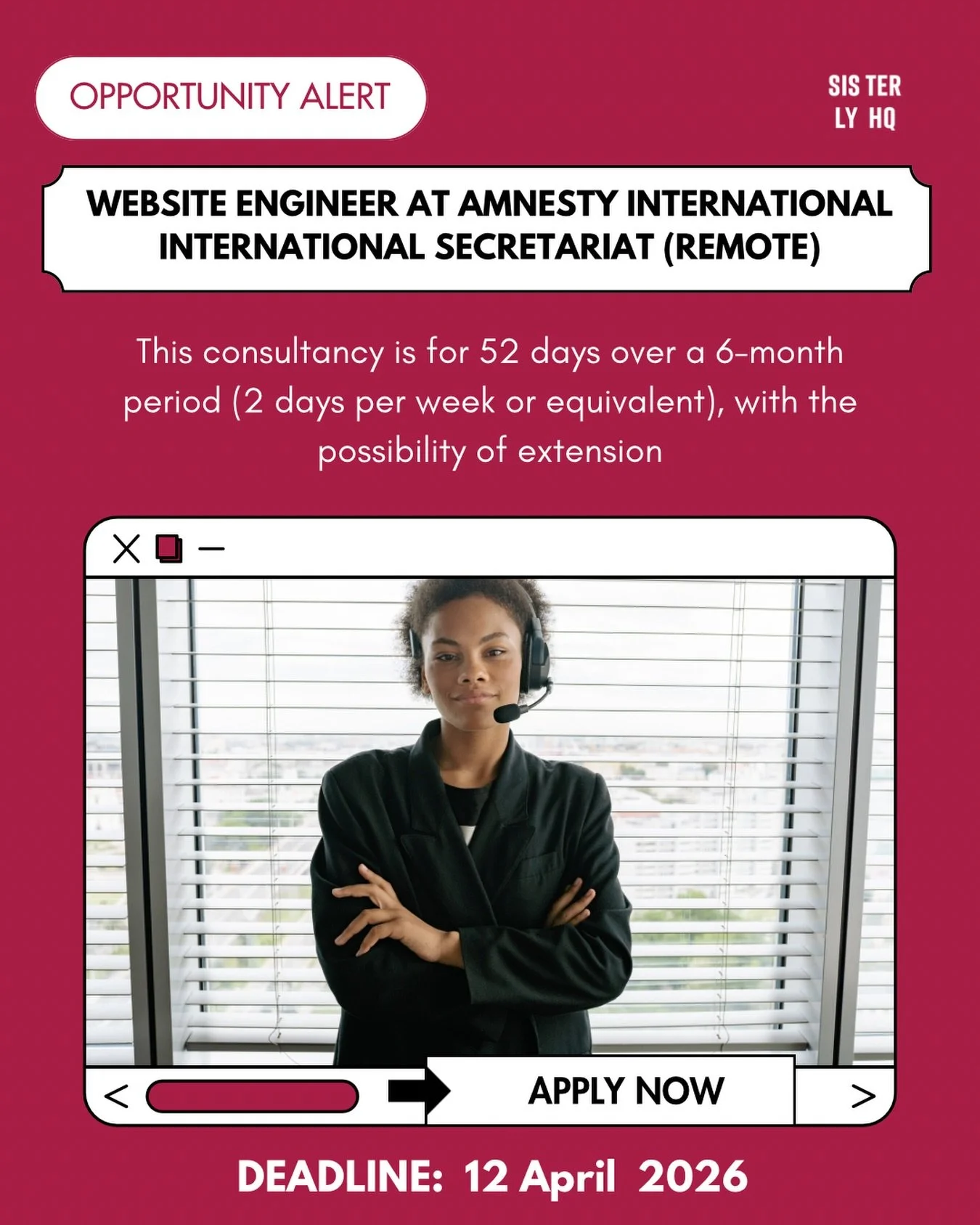 Sis, if you&rsquo;re a full-stack developer looking for mission-driven work, this one is worth your attention. 💻✨

Amnesty International is hiring a Website Engineer to support and maintain the codebase behind its global websites, ensuring they rema