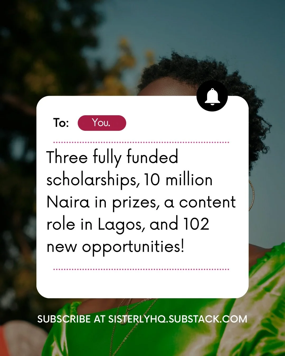 You&rsquo;ve got mail, sis! 💌 
Back in your inbox with 100+ new opportunities 🚀

This week&rsquo;s gems: 
 &bull;  Remote job at New Incentives: \$65k-\$80k 
 &bull;  6-month internship in Abuja 
 &bull;  Content role at ALX Lagos 
 &bull;  3 fully