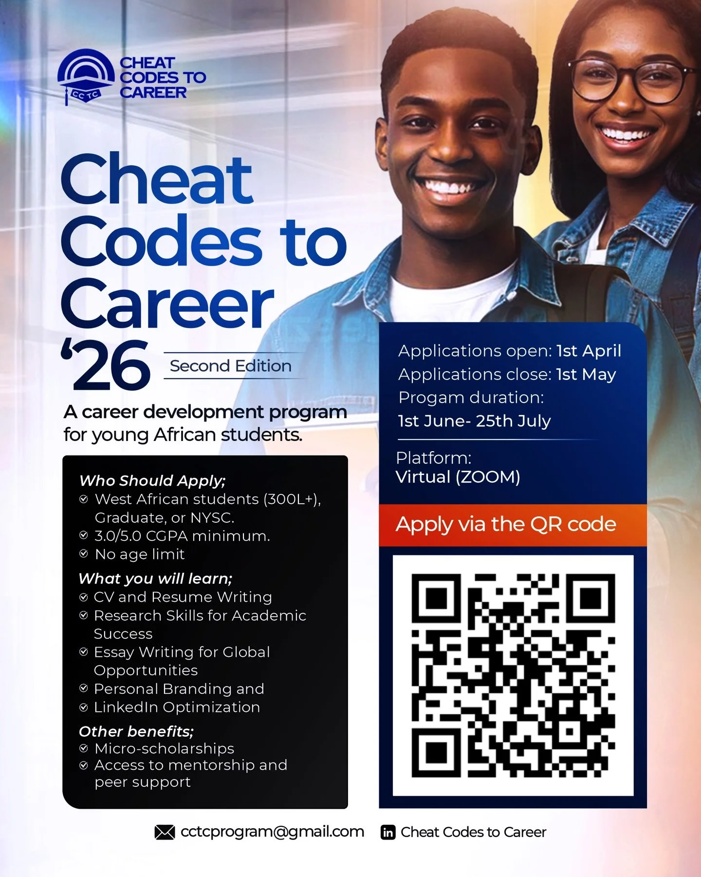 Sis, Applications for Cheat Codes to Career (CCTC) 2026 are now open!

You have seen the opportunities, but do you know how to win them?

The Cheat Codes to Career is a 7-week development program helping African students and new graduates navigate ap