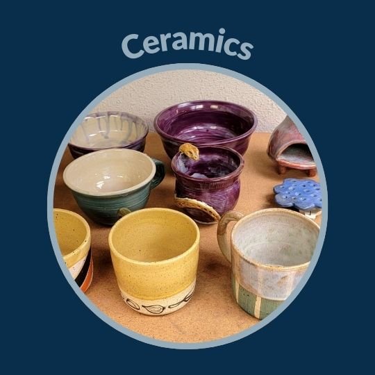 Finished ceramics pieces - cups, bowls and mugs