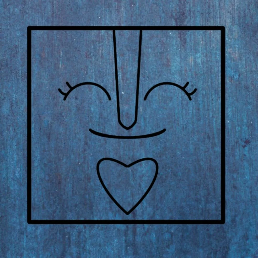 Blue glazed ceramics background with smiley face and heart