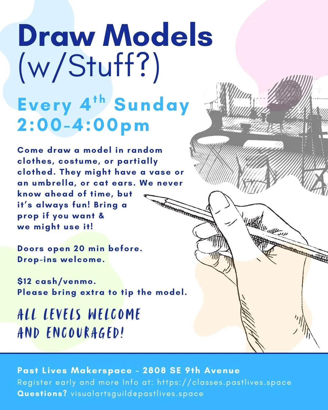 Past Lives August Figure Drawing class promotional flyer