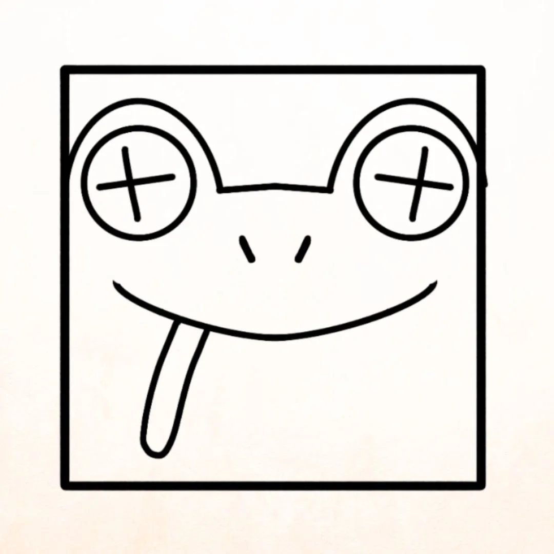 White glazed ceramics background with happy frog face